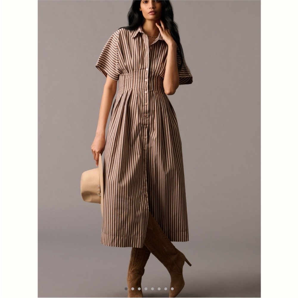 Anthropologie Tobie Striped Button-Front Maxi Dress in Brown Black and white